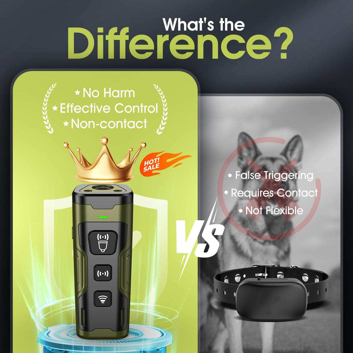 Ultrasonic Dog Bark Deterrent with 4 Modes & 50ft Range
