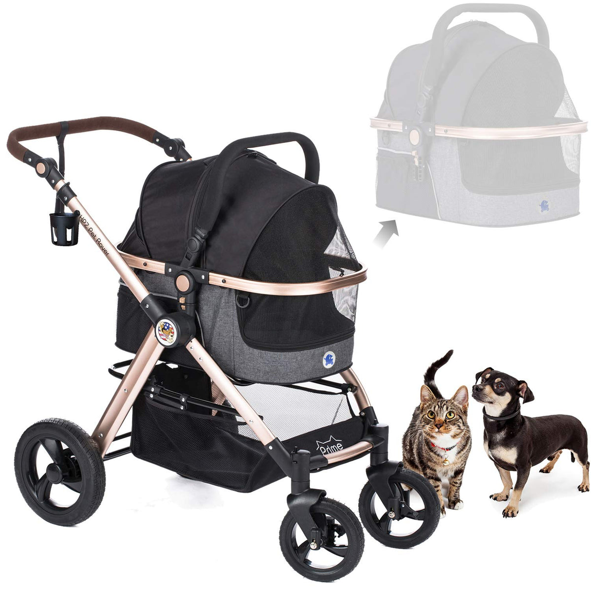 3-in-1 Pet Stroller with Detachable Carrier & Car Seat for Travel