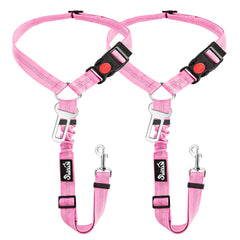 2-Pack Dog Car Seat Belt with Adjustable Bungee for Safe Travel