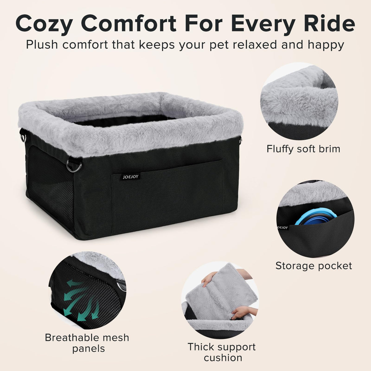 Deluxe Small Dog Booster Car Seat with Metal Frame & Safety Leash