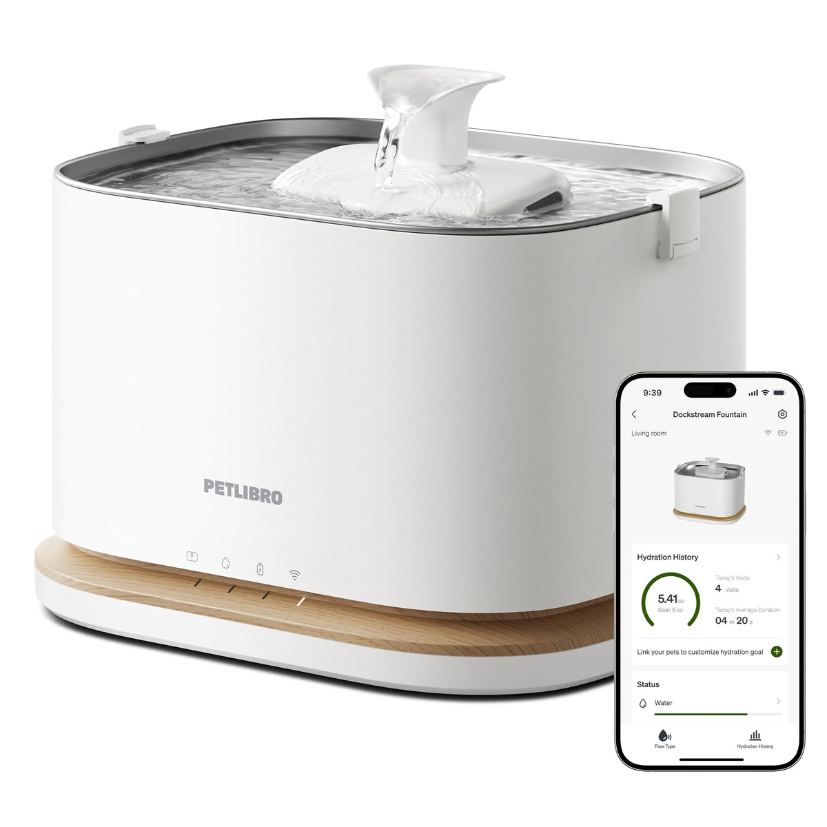Cordless Smart Pet Water Fountain with App Monitoring & 3L Capacity