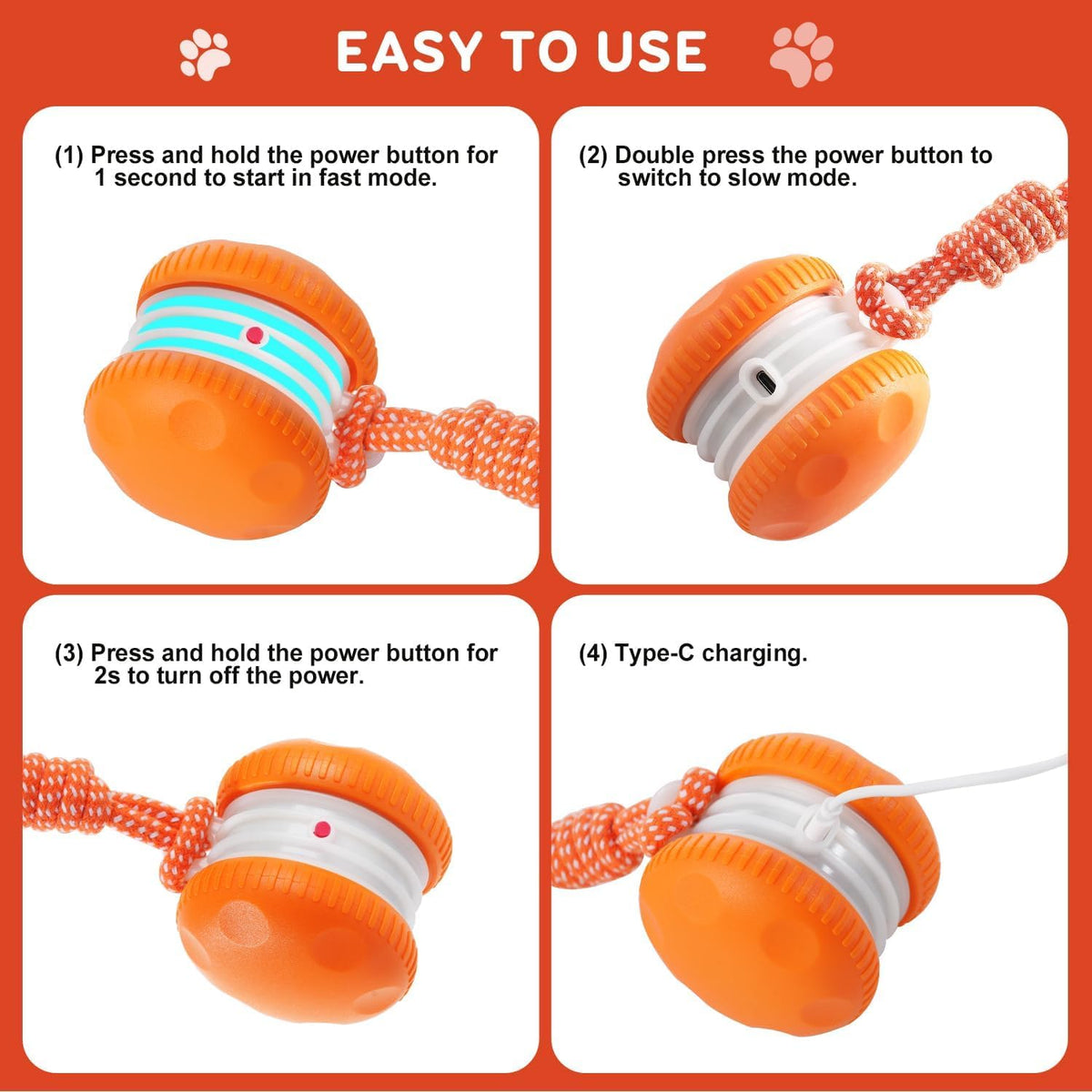 Interactive Automatic Dog Ball Toy with Rope for Mental Stimulation