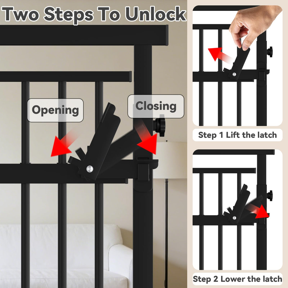 Extra-Tall Pressure-Mounted Metal Pet Safety Gate for Cats & Dogs