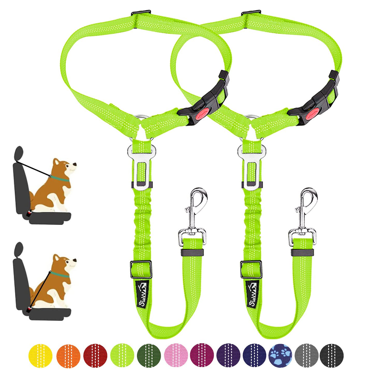 2-Pack Dog Car Seat Belt with Adjustable Bungee for Safe Travel