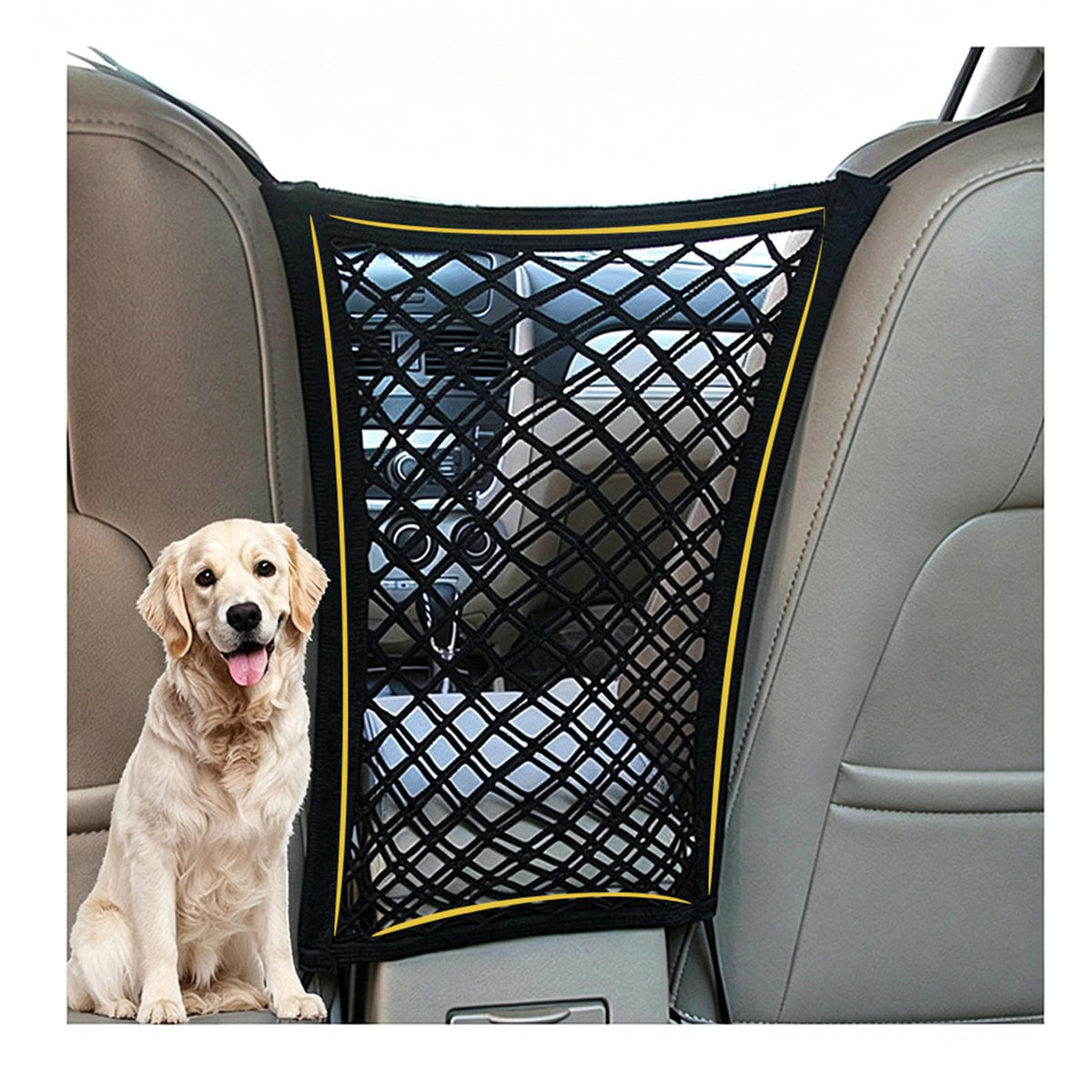 Dog Car Net Barrier with Storage Pouch for Cars & SUVs