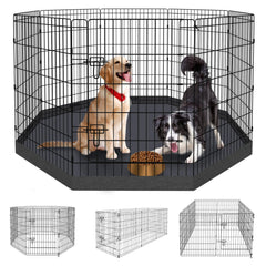 8-Panel Foldable Metal Pet Playpen with Bottom Pad & Cover