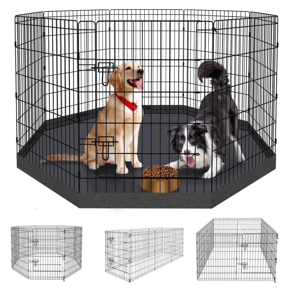 8-Panel Foldable Metal Pet Playpen with Bottom Pad & Cover