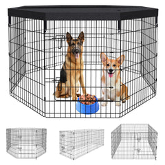 8-Panel Foldable Metal Pet Playpen with Bottom Pad & Cover