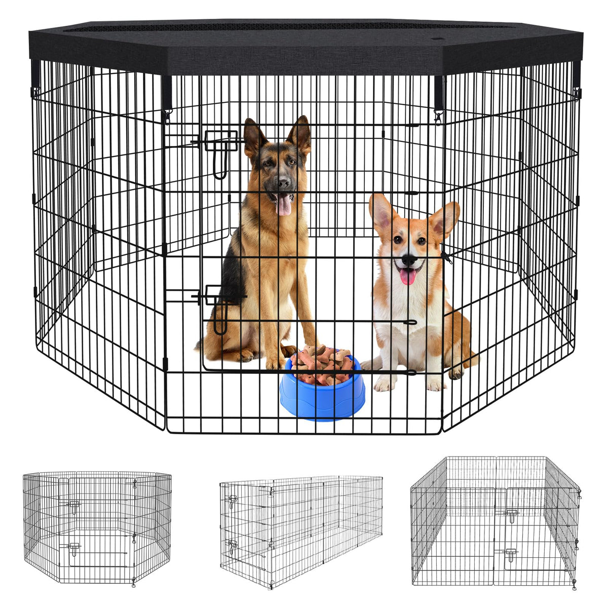 8-Panel Foldable Metal Pet Playpen with Bottom Pad & Cover