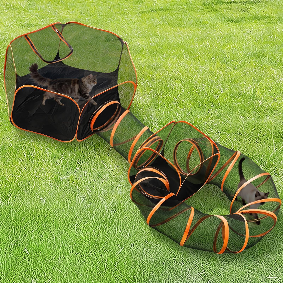 Portable Outdoor Cat Playpen with Tent, Cube & Tunnel Enclosure