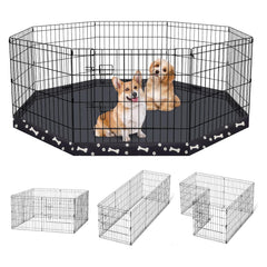 8-Panel Foldable Metal Pet Playpen with Bottom Pad & Cover