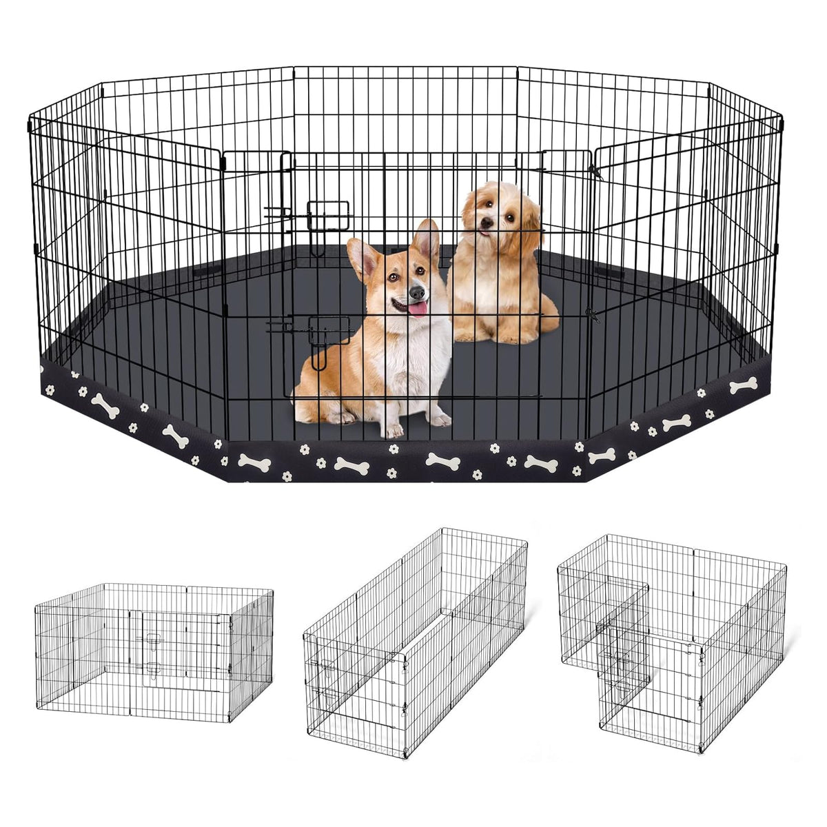 8-Panel Foldable Metal Pet Playpen with Bottom Pad & Cover
