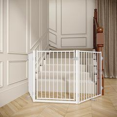 Freestanding Dog Safety Gate with Door for Indoor & Outdoor Use