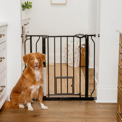 Extra-Wide Pressure-Mounted Pet Safety Gate with Small Pet Door