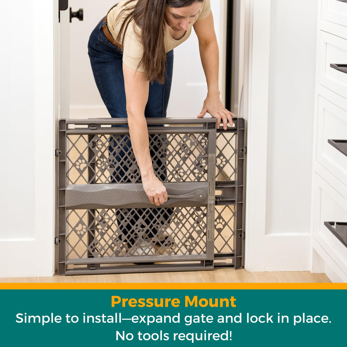 Portable Expandable Pressure-Mounted Pet Gate for Doorways