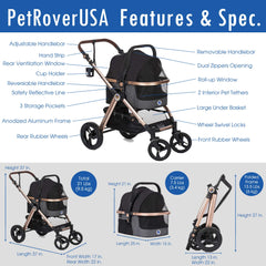 3-in-1 Pet Stroller with Detachable Carrier & Car Seat for Travel