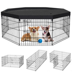 8-Panel Foldable Metal Pet Playpen with Bottom Pad & Cover