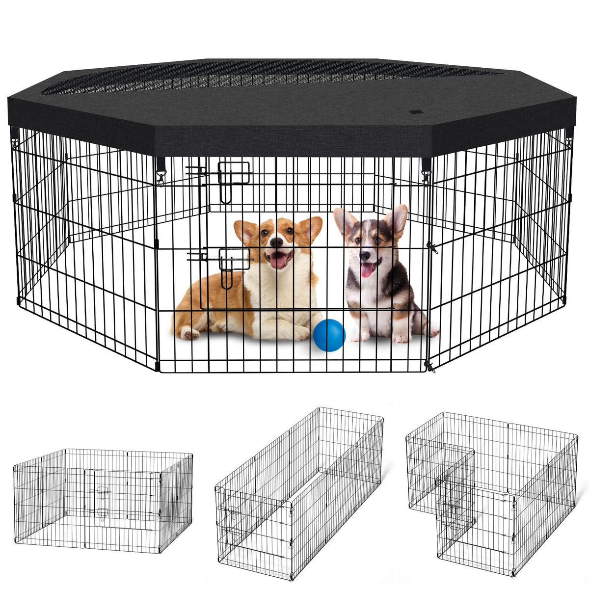 8-Panel Foldable Metal Pet Playpen with Bottom Pad & Cover