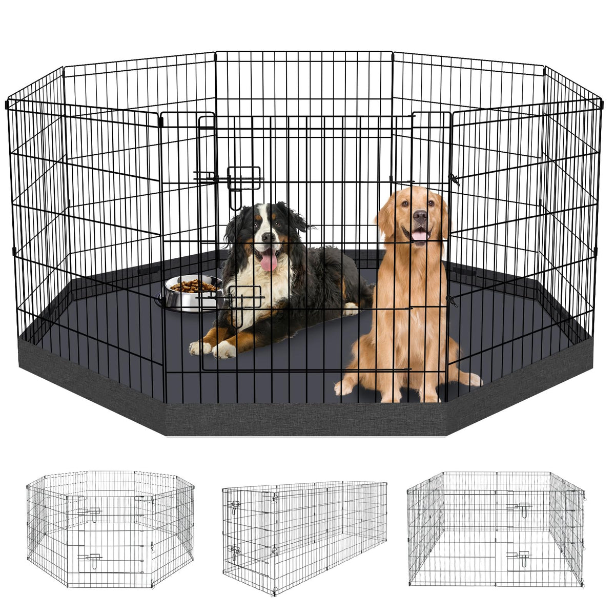 8-Panel Foldable Metal Pet Playpen with Bottom Pad & Cover