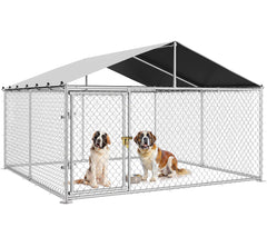 Outdoor Dog Kennel with Rotating Feeder Bowls, 7.5 x 7.5 ft