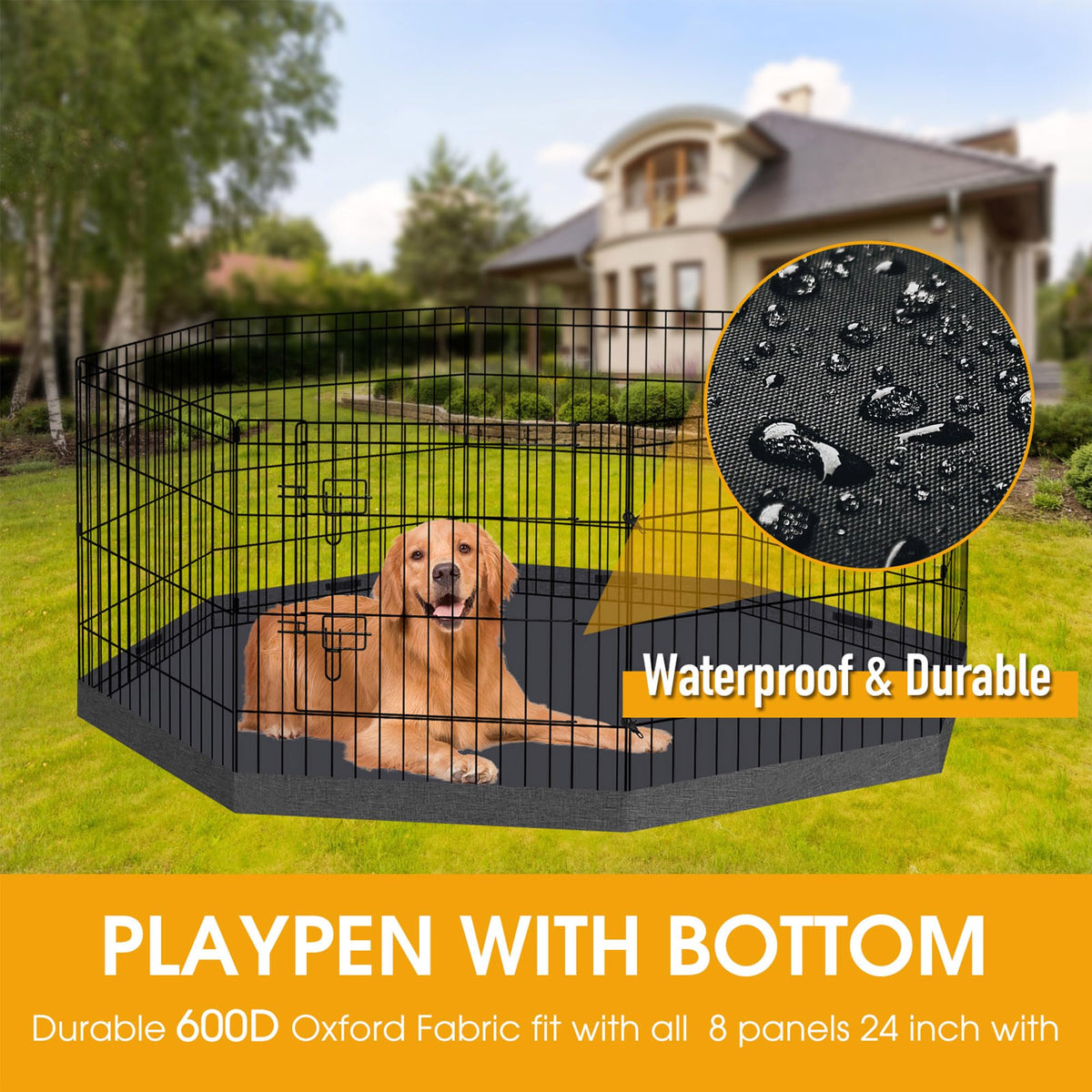 8-Panel Foldable Metal Pet Playpen with Bottom Pad & Cover