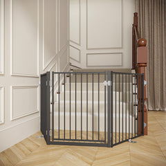 Freestanding Dog Safety Gate with Door for Indoor & Outdoor Use