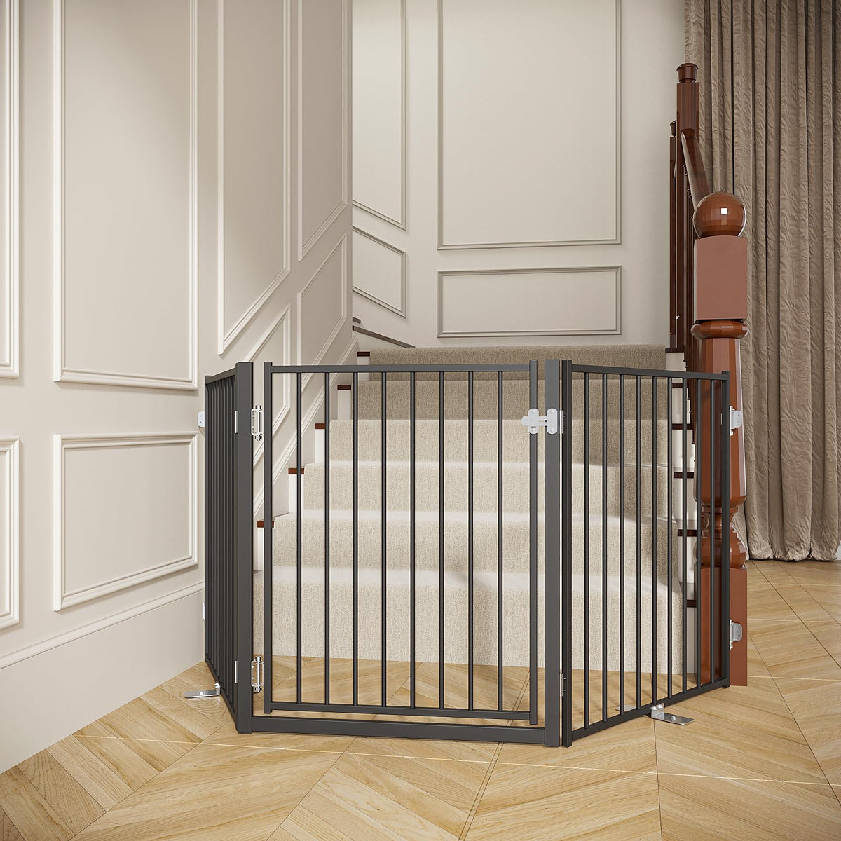 Freestanding Dog Safety Gate with Door for Indoor & Outdoor Use