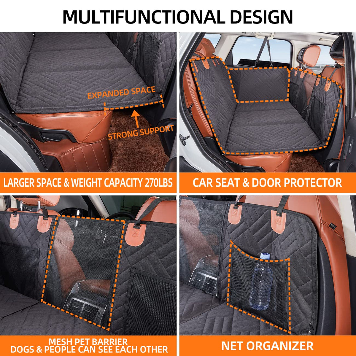 Hard-Bottom Dog Car Seat Cover & Back Seat Extender for Travel