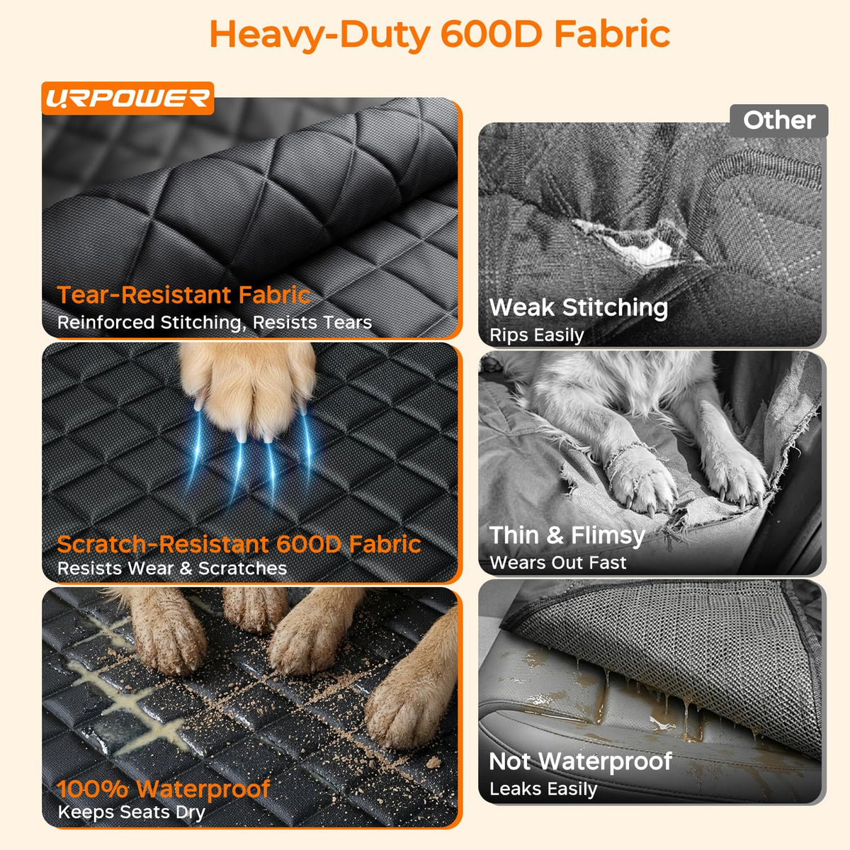 Waterproof Heavy-Duty Dog Car Seat Cover & Hammock for SUVs