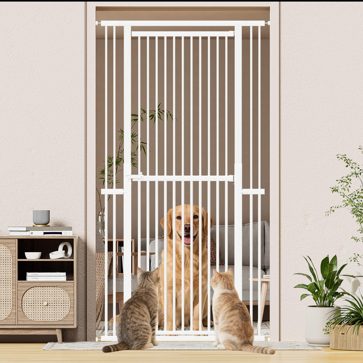 Extra-Tall Pressure-Mounted Metal Pet Safety Gate for Cats & Dogs