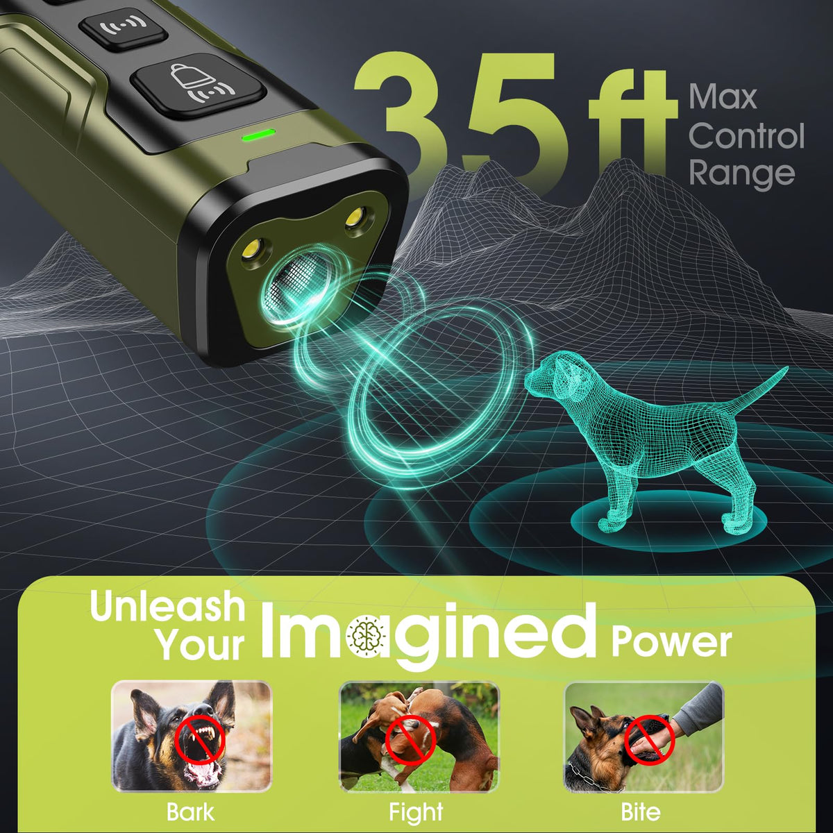 Ultrasonic Dog Bark Deterrent with 4 Modes & 50ft Range