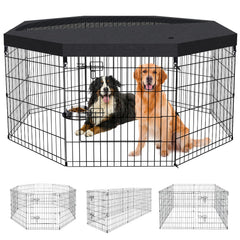 8-Panel Foldable Metal Pet Playpen with Bottom Pad & Cover