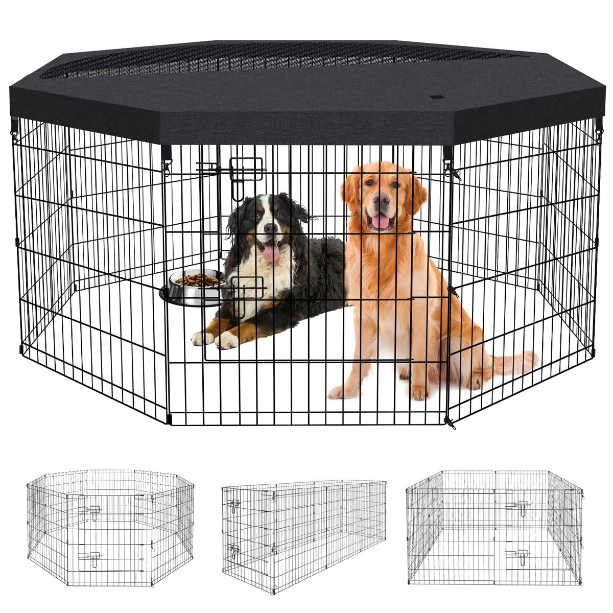 8-Panel Foldable Metal Pet Playpen with Bottom Pad & Cover