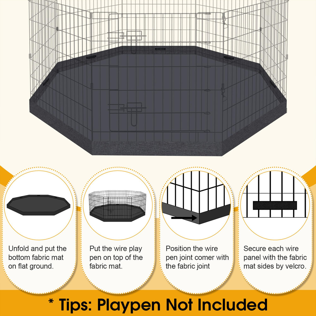 8-Panel Foldable Metal Pet Playpen with Bottom Pad & Cover