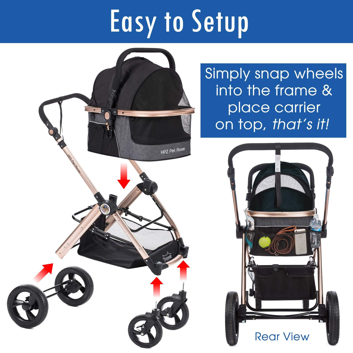 3-in-1 Pet Stroller with Detachable Carrier & Car Seat for Travel