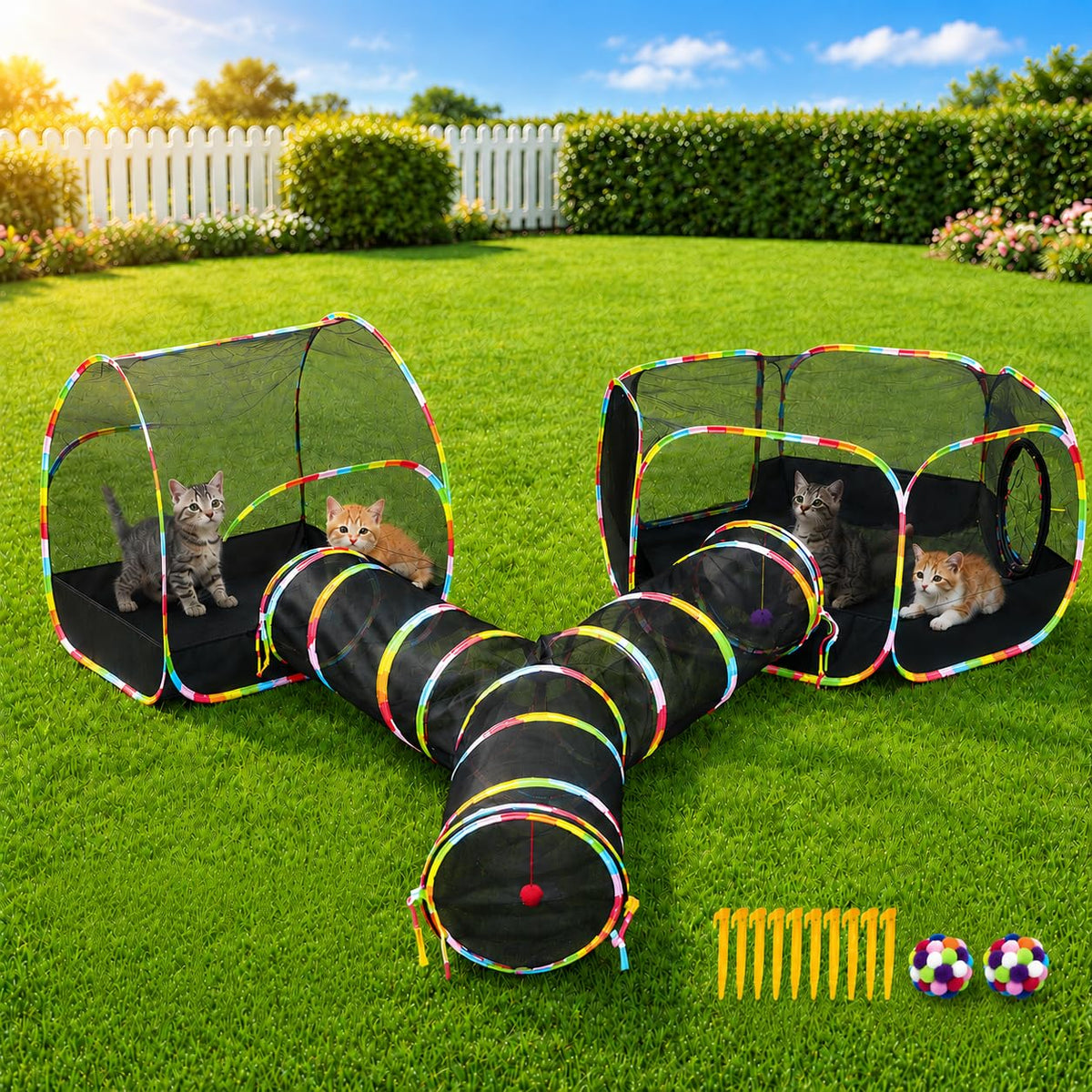 Outdoor Cat Enclosure Playground with Interactive Play Ball