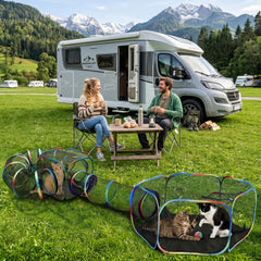 Portable Outdoor Cat Playpen with Tent, Cube & Tunnel Enclosure