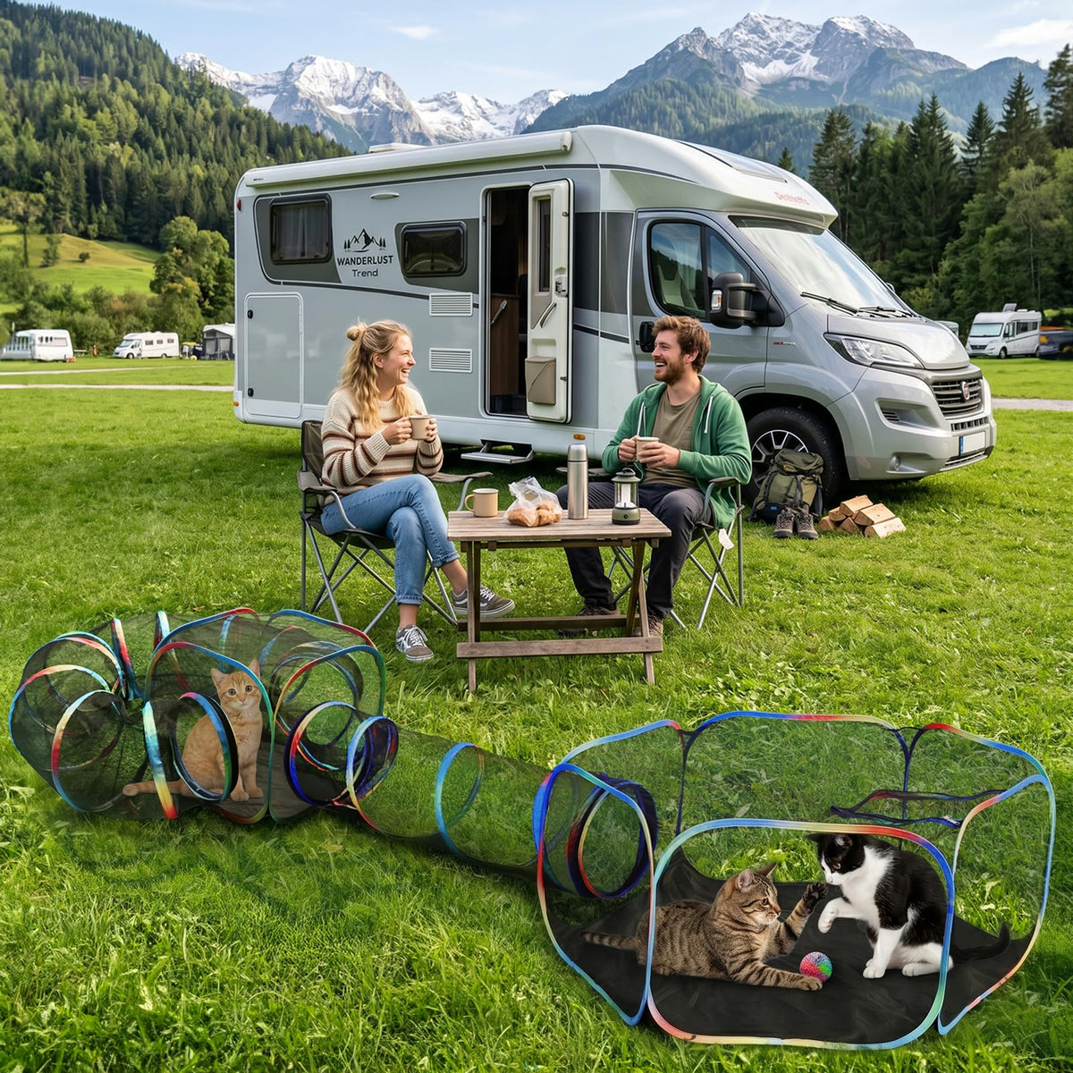 Portable Outdoor Cat Playpen with Tent, Cube & Tunnel Enclosure