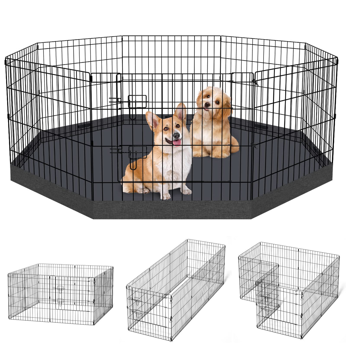 8-Panel Foldable Metal Pet Playpen with Bottom Pad & Cover