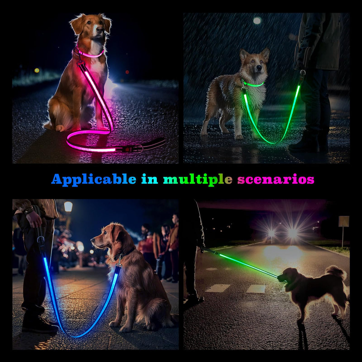 Rechargeable LED Dog Leash with 7 Lighting Modes & Padded Handle