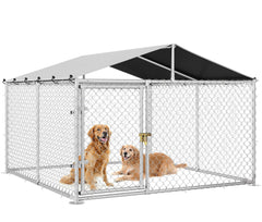 Outdoor Dog Kennel with Rotating Feeder Bowls, 7.5 x 7.5 ft