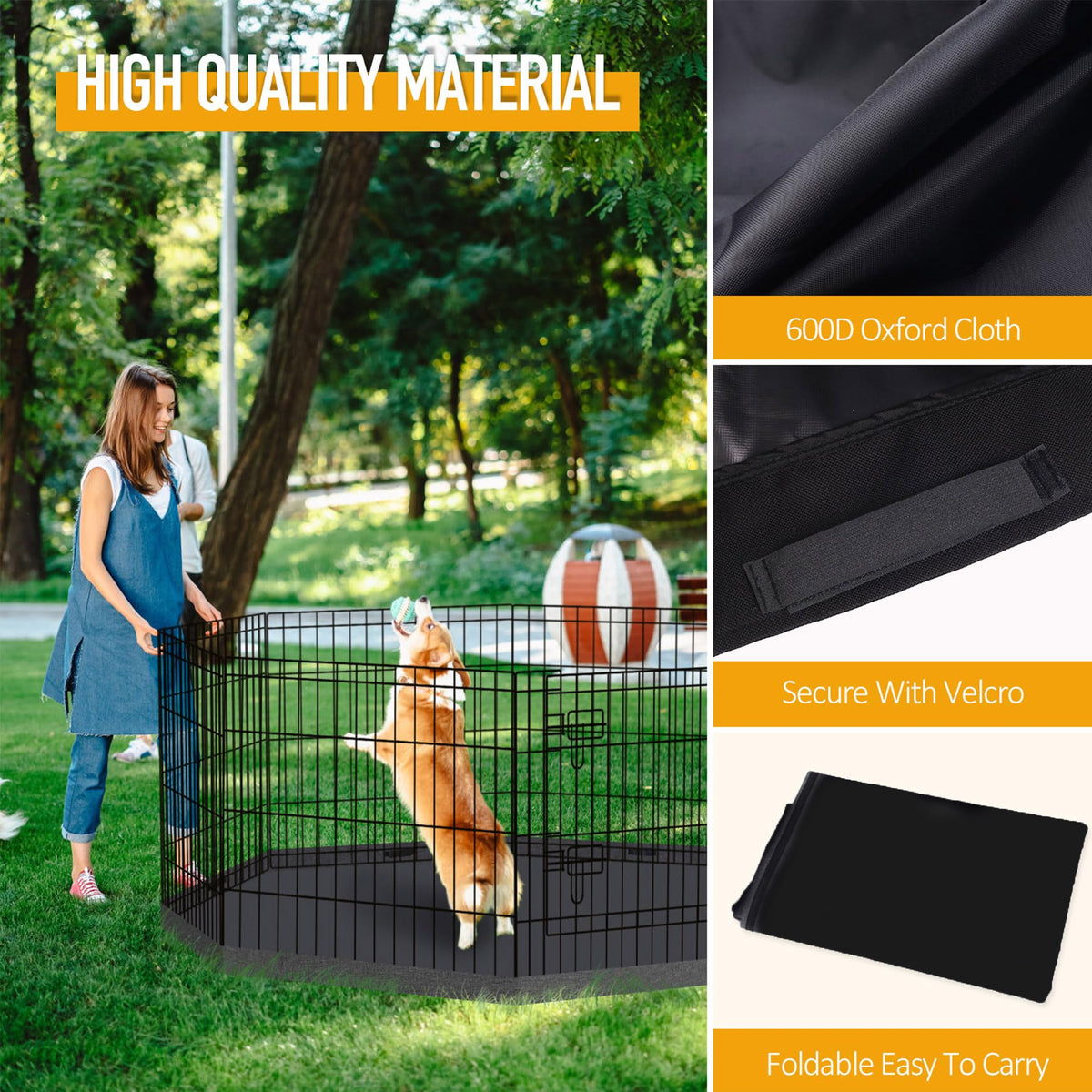 8-Panel Foldable Metal Pet Playpen with Bottom Pad & Cover