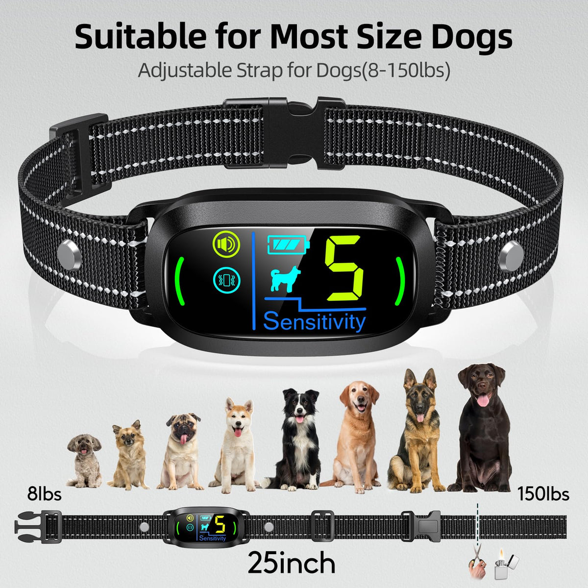 Rechargeable Smart Dog Bark Collar with Adjustable Sensitivity & Vibration