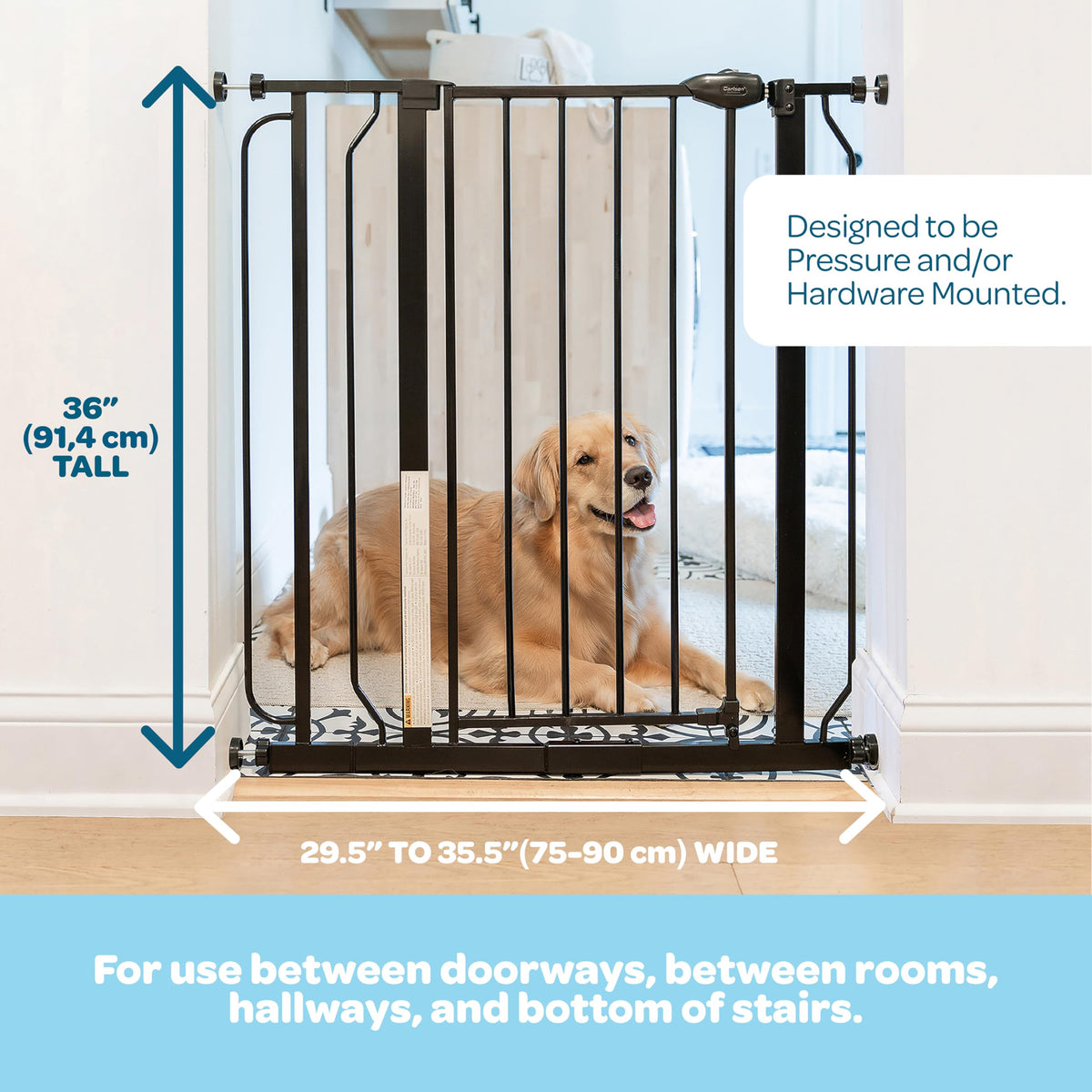 Extra-Wide Pressure-Mounted Pet Safety Gate with Small Pet Door