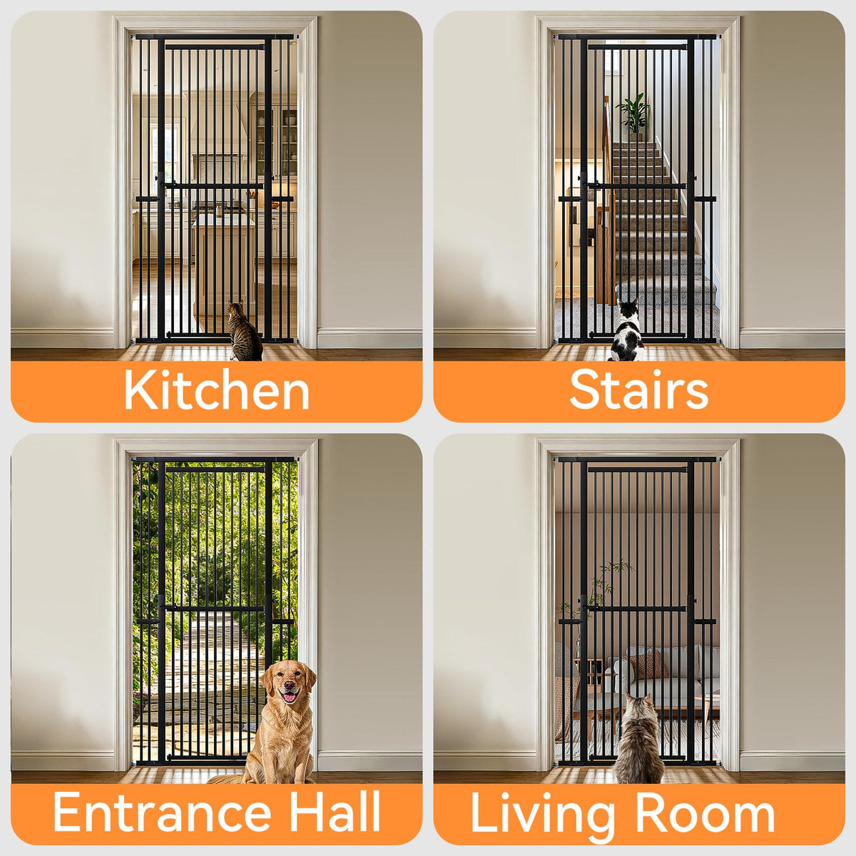 Extra-Tall Pressure-Mounted Metal Pet Safety Gate for Cats & Dogs