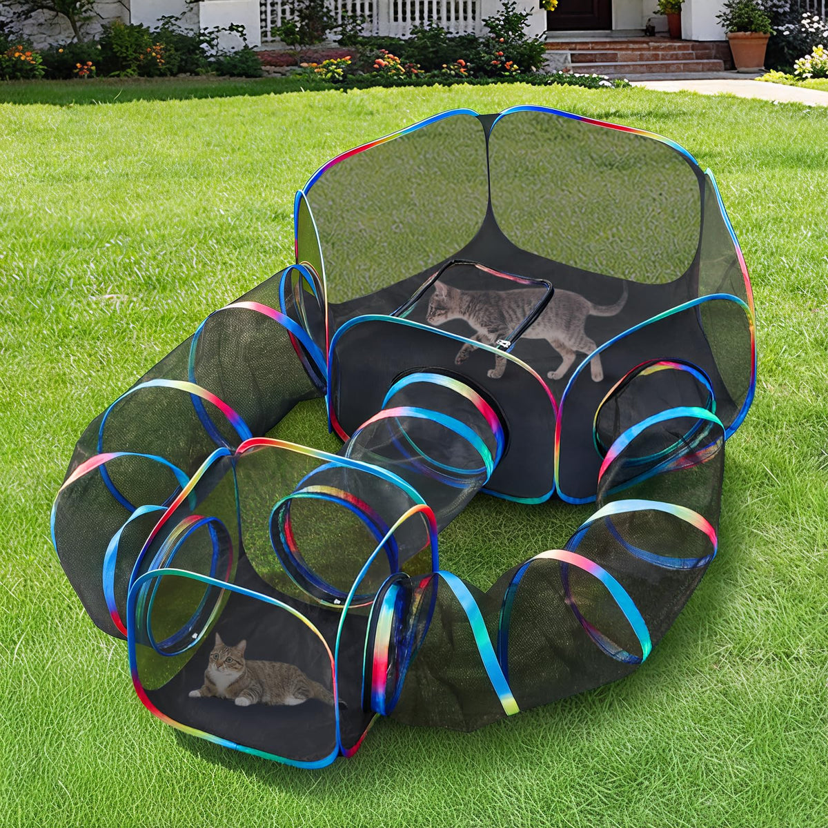 Portable Outdoor Cat Playpen with Tent, Cube & Tunnel Enclosure