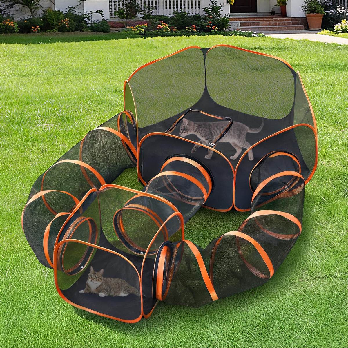 Portable Outdoor Cat Playpen with Tent, Cube & Tunnel Enclosure
