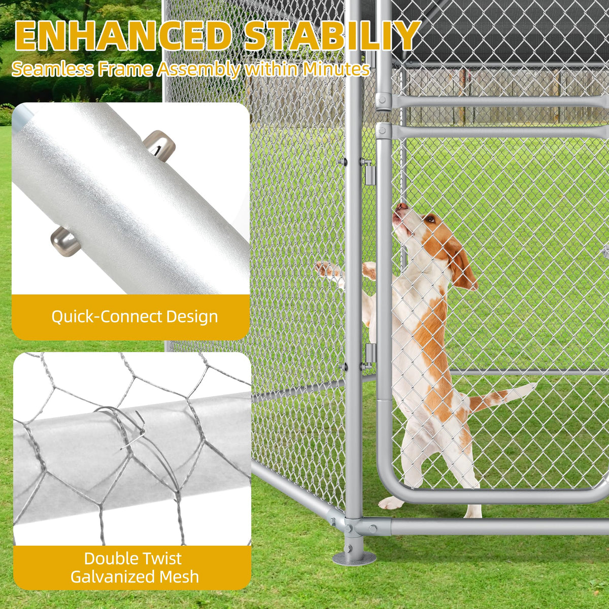 Outdoor Dog Kennel with Rotating Feeder Bowls, 7.5 x 7.5 ft