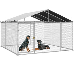 Outdoor Dog Kennel with Rotating Feeder Bowls, 7.5 x 7.5 ft