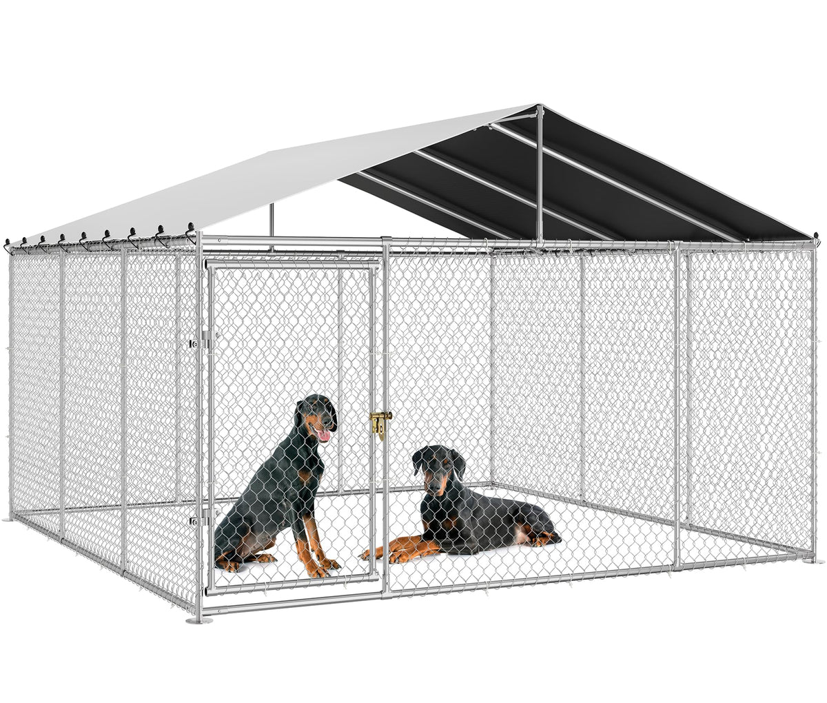 Outdoor Dog Kennel with Rotating Feeder Bowls, 7.5 x 7.5 ft